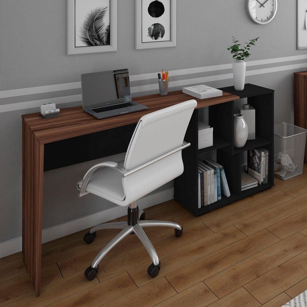 Escrivaninha em L ou Reta 4 Nichos Urban Artany Ipê/Preto