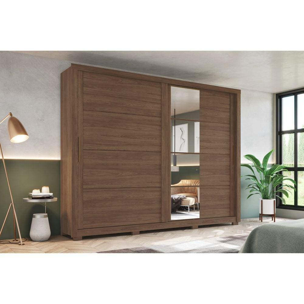 Guarda-Roupa Casal 2 Portas Deslizantes com Espelho Alpha Espresso Móveis Castanho