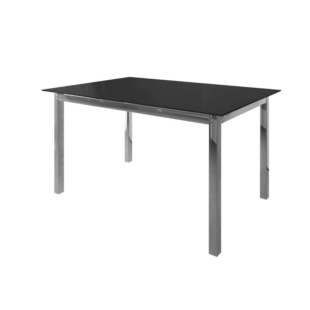 Mesa de Jantar 120x80cm Tampo Vidro Dubai Cromado/Preto