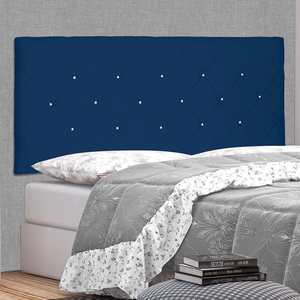 Cabeceira Suspensa Solteiro 90cm Suede Tânia Spezzia Azul Marinho