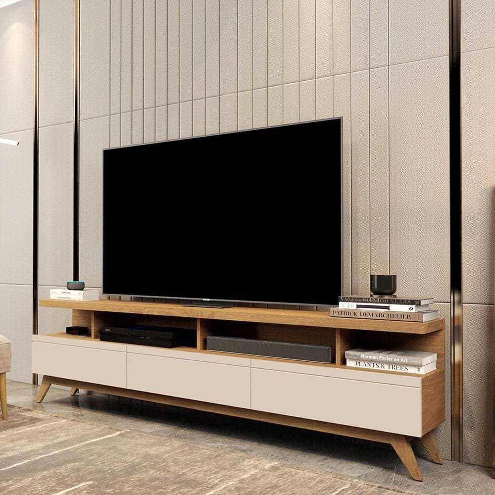 Rack para TV até 72 Polegadas 3 Gavetas Vivare 1.8 Wood Marrom/Off White