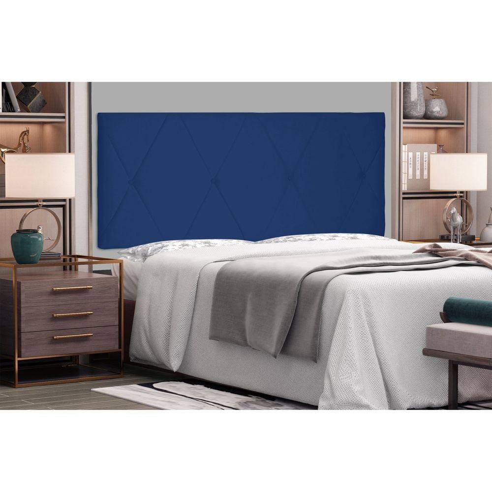 Cabeceira Suspensa King 195cm Suede Aquilla Spezzia Azul Marinho