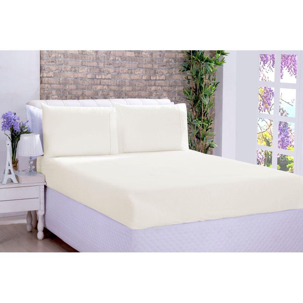Jogo De Cama Lençol Ponto Palito Micropercal King 03 Peças Palha