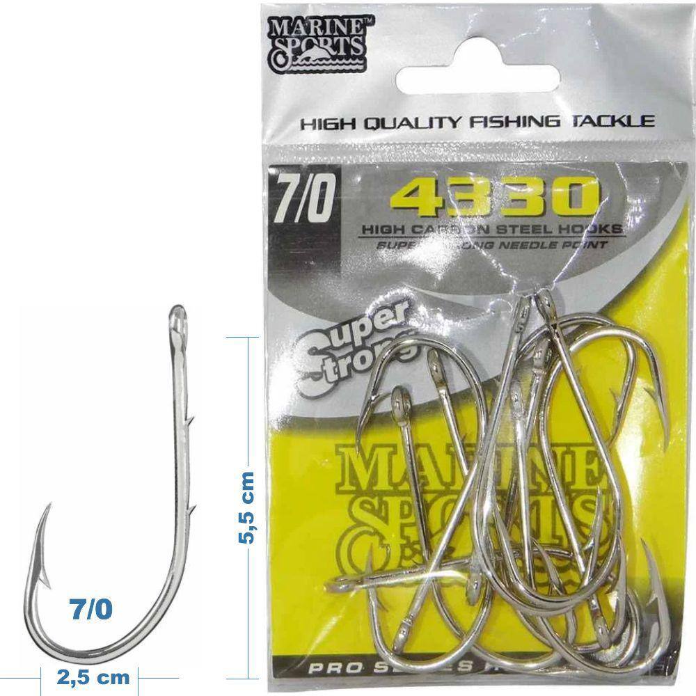 Anzol Marine Sports 4330 Super Strong 7/0 ao 8/0 Nickel 10 Unidades