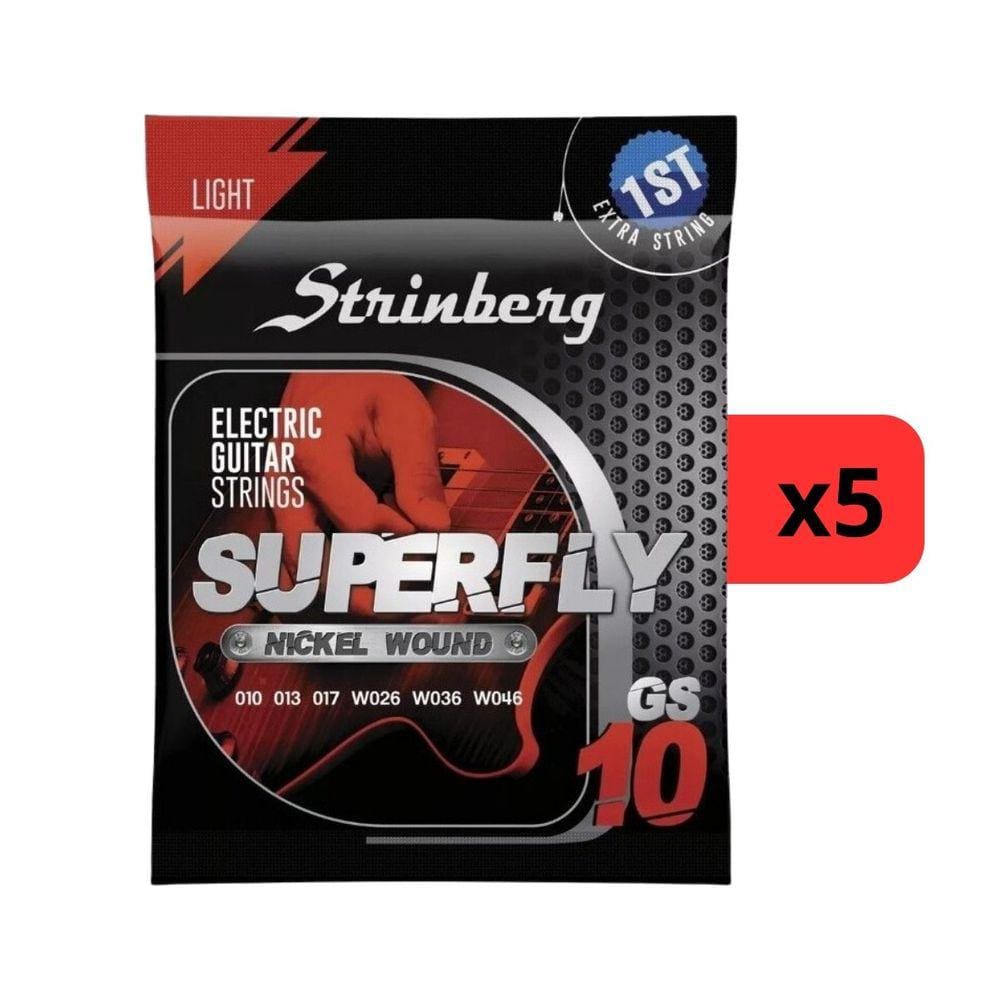 Kit 5 Encordoamento Strinberg Para Guitarra GS10 - 6 Cordas