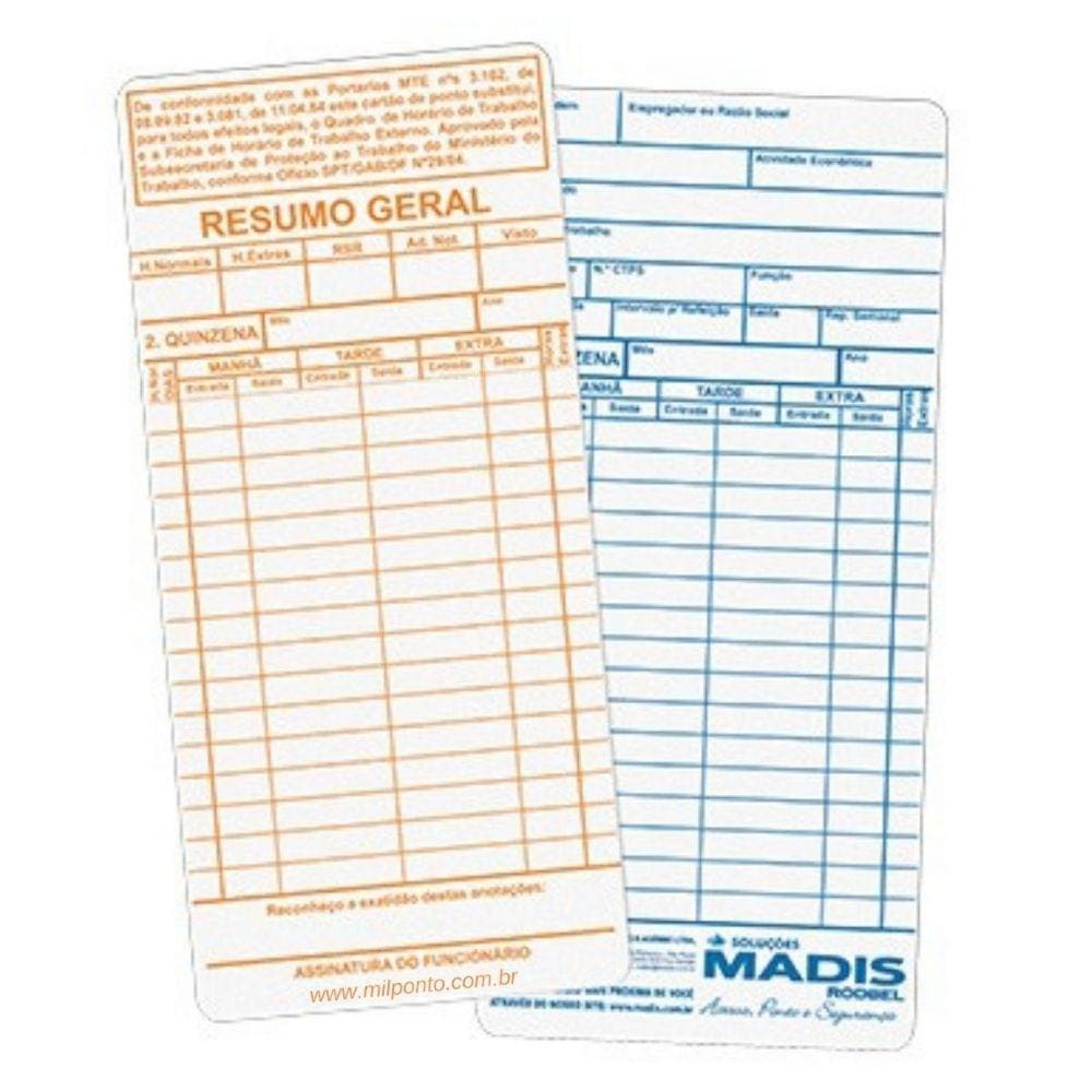 Cartão De Ponto Térmico Madis Md 402 (100 unid)