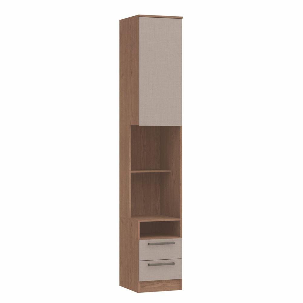 Mesa de Cabeceira Modulada Reto 1 Porta 2 Gavetas Requinte+ Móveis Castro Macadâmia/Duna Line