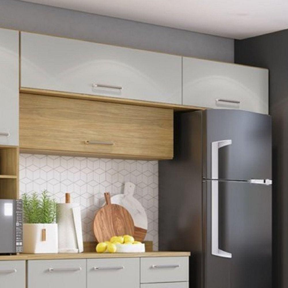 Armário Aéreo Modulado 3 Portas Basculante Gaia GraLar LOURO FREIJO/OFF WHITE
