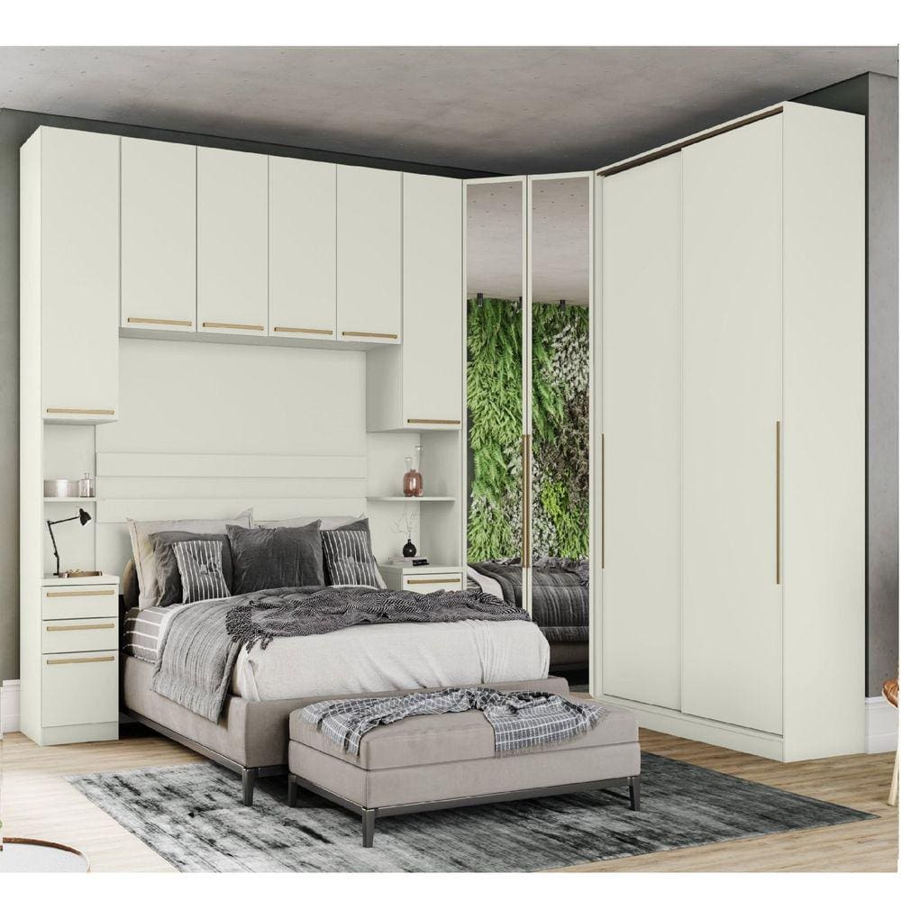 Quarto Modulado Completo Casal 5 Peças 10 Portas 12 Gavetas Seletto Areia HP