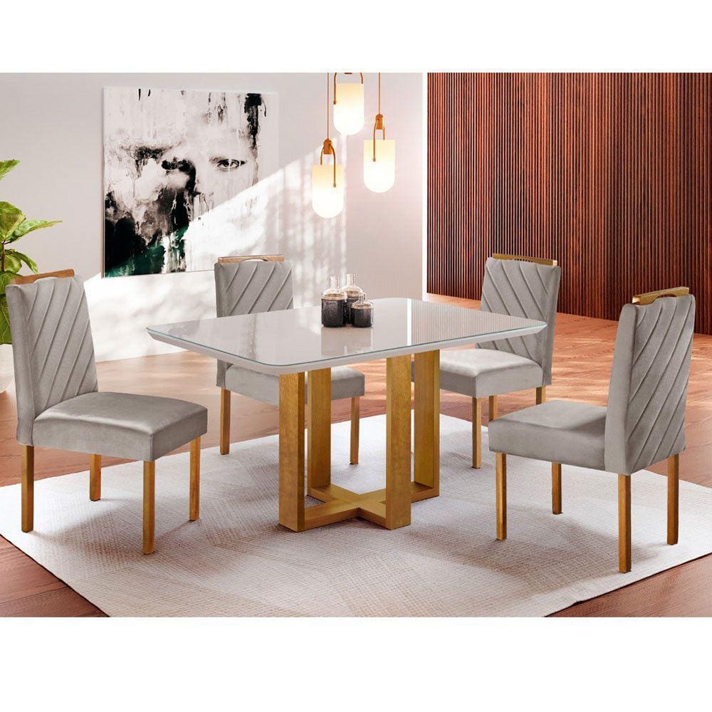 Conjunto Sala de Jantar 4 Lugares Mesa Lisy e Cadeiras Jade Veludo Móveis Mix