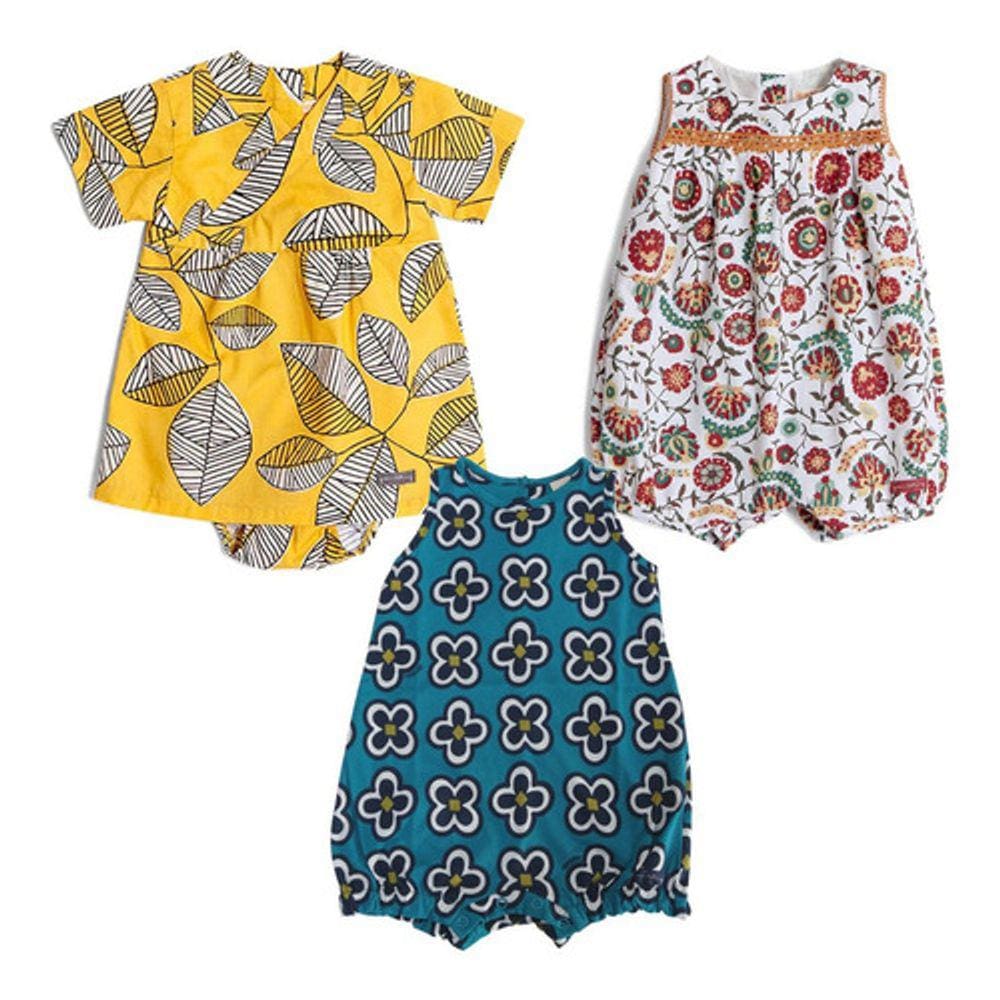 Macacão e Vestido Algodão P (3 a 6 Meses) Green - 3 Peças