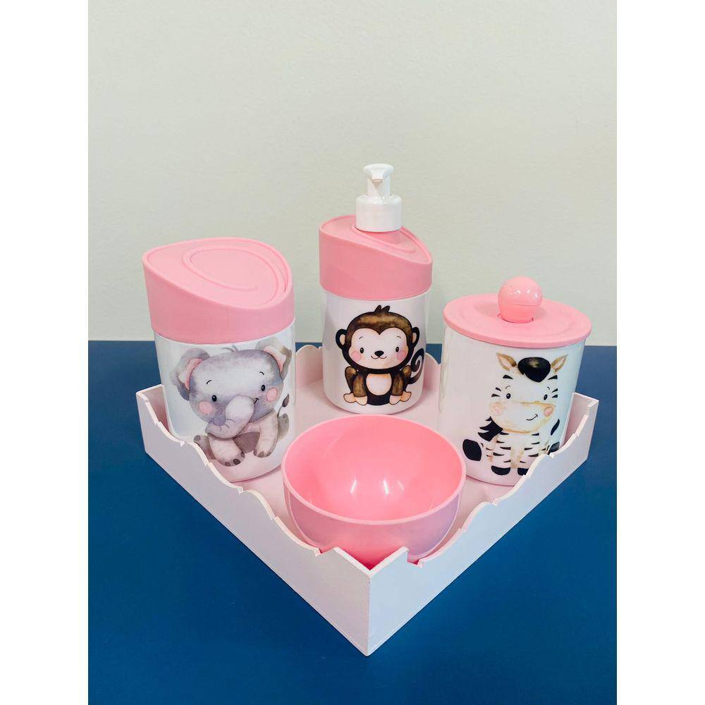 Kit Higiene Safari c/bandeja Color (Macaco, Zebra, Tigre)
