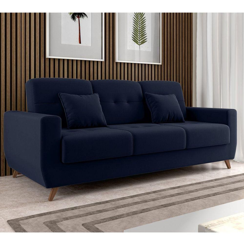 Sofá Cama 3 Lugares com Baú Pâmela Matrix Azul