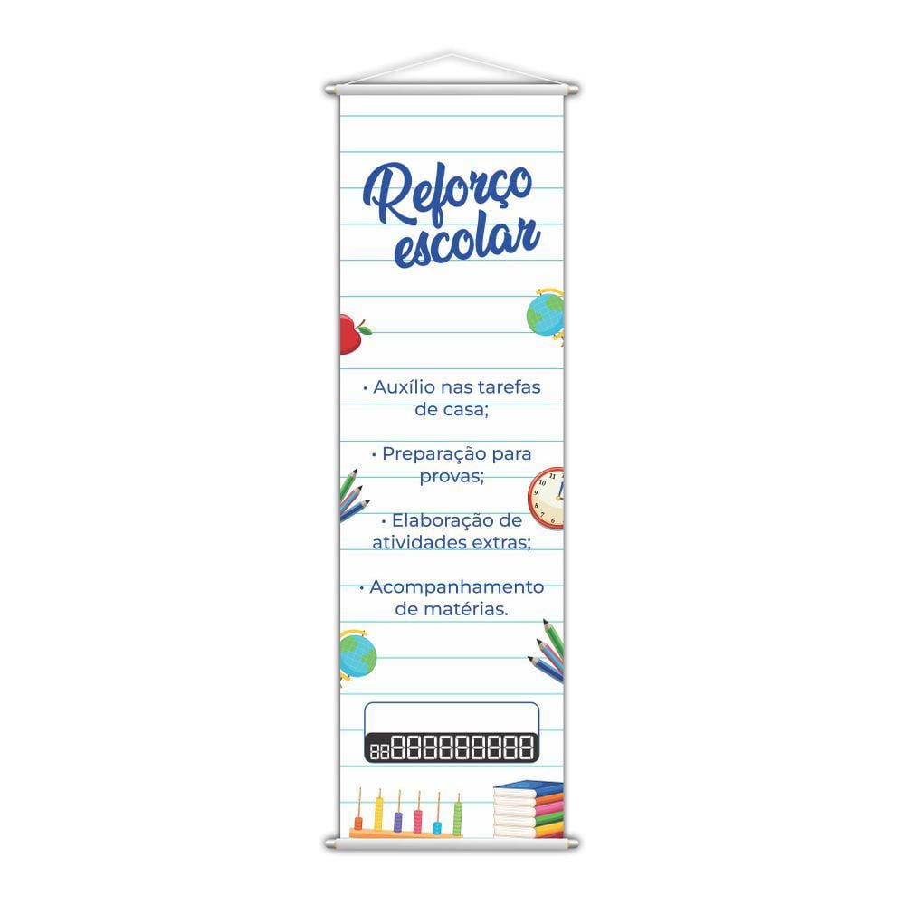 Banner Reforço Escolar Ensino Telefone Contato Lona 100x30cm