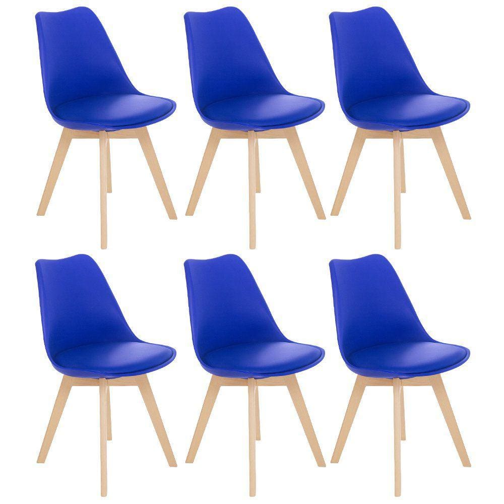 Kit 6 cadeiras jantar cozinha Leda Eames com assento estofado