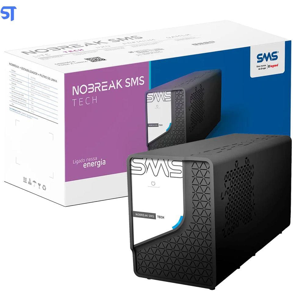 Nobreak Interativo Sms Tech 600va, Entrada Bivolt, Saida 115v - 29300 Com 6 Tomadas