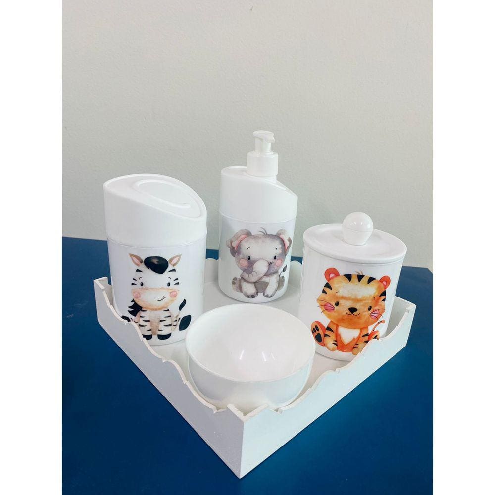 Kit Higiene Safari c/bandeja Color (Elefante, Zebra, Tigre)
