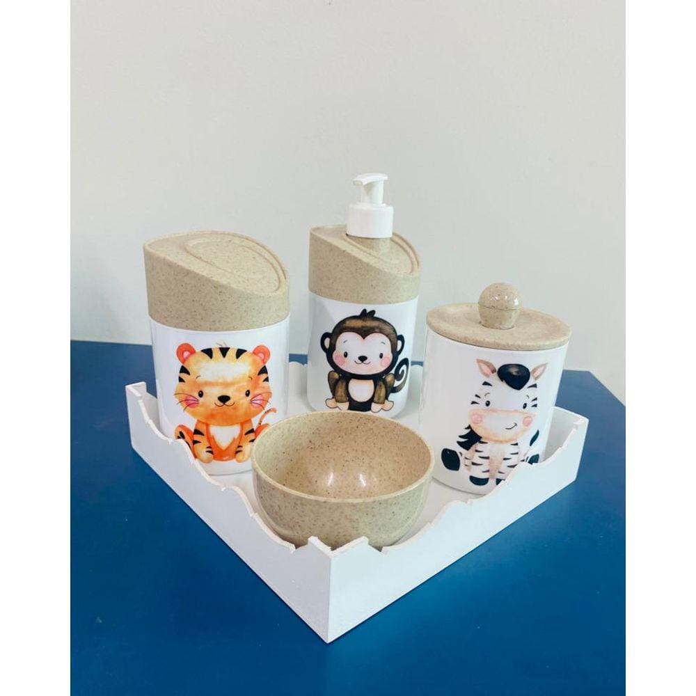 Kit Higiene Safari c/bandeja Color (Macaco, Zebra, Tigre)