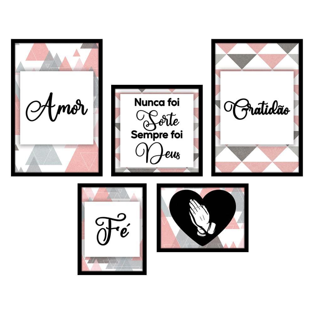 Kit 5 Placas Quadros Decorativos Mdf Frases Amor Gratidão Fé