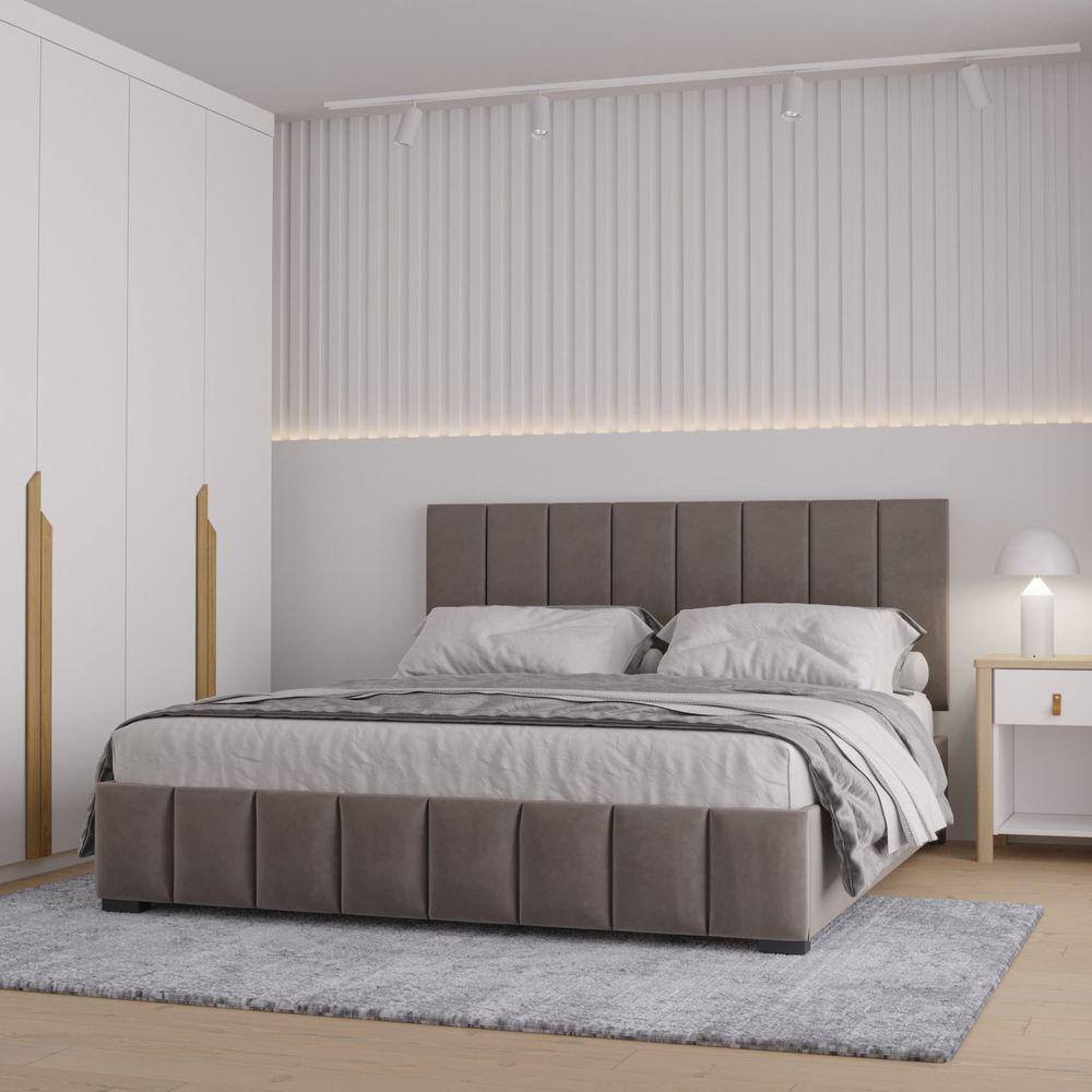 Cama Queen Estofada sem Cabeceira Uvaia CabeCasa MadeiraMadeira Cappuccino