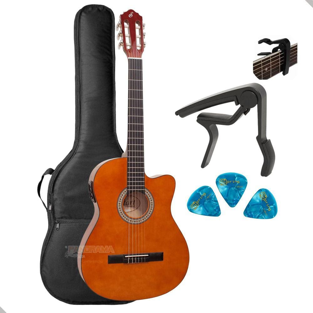 Violao Nylon Eletrico Giannini Nf14 Flat Natural+ Acessórios