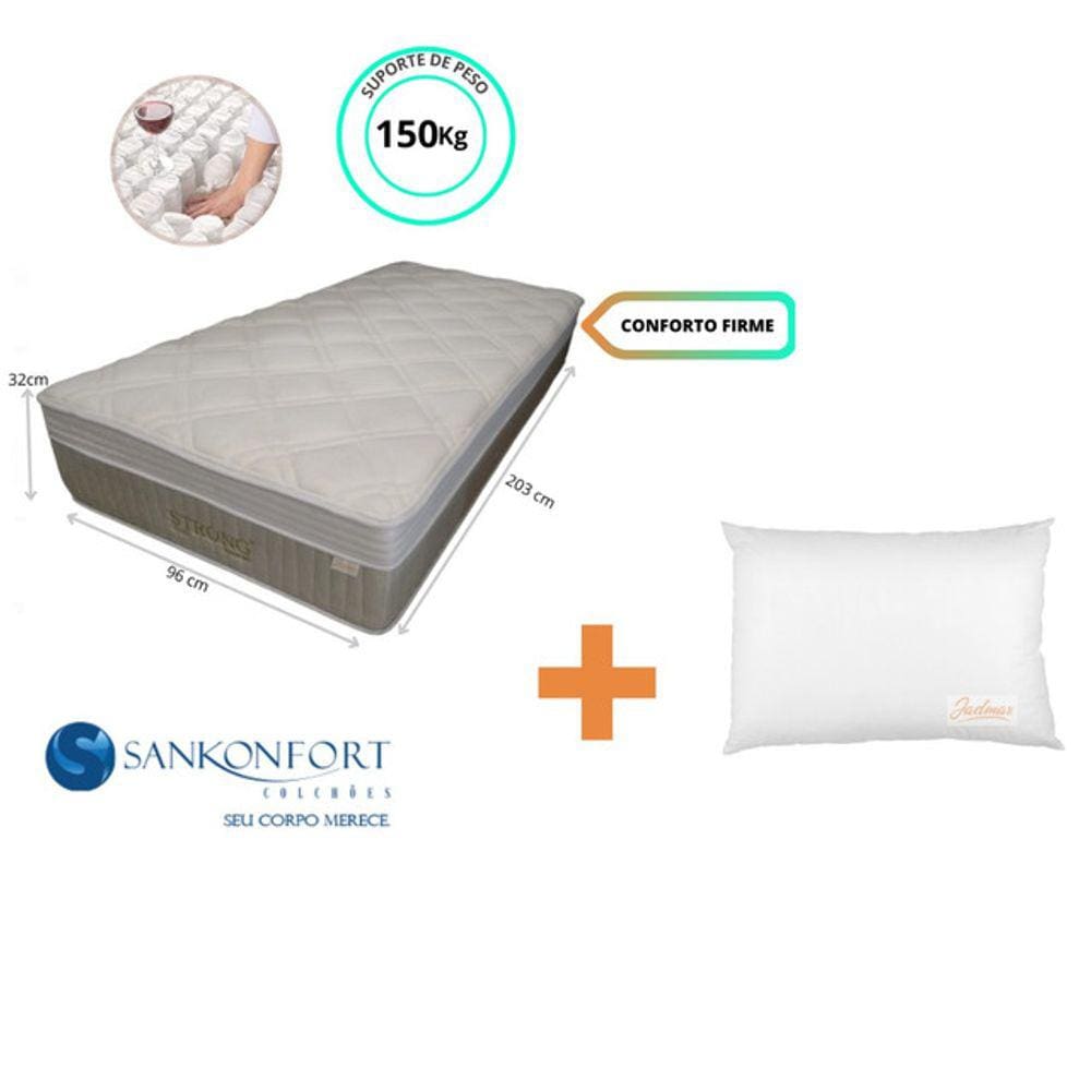 Colchão Sankonfort Strong Solteiro King 96x203x32 + 1 Travesseiro Fibra
