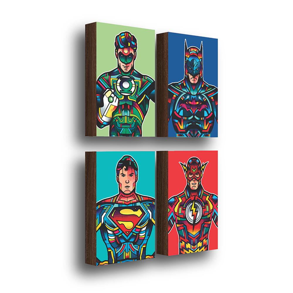 Kit 4 Quadros Decorativos Heróis DC 20x30cm