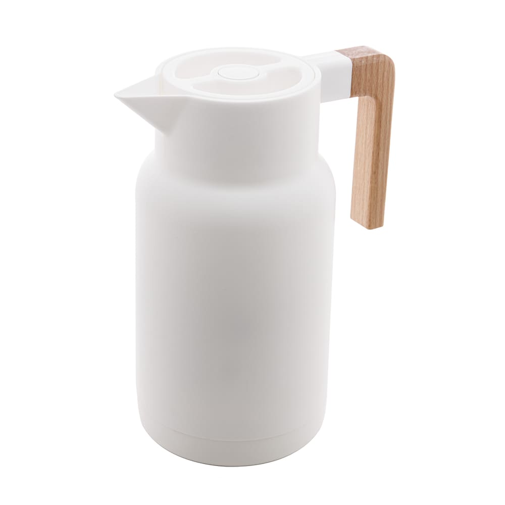 Garrafa Térmica Wood Fashion com Cabo de Madeira 1 Litro Branca