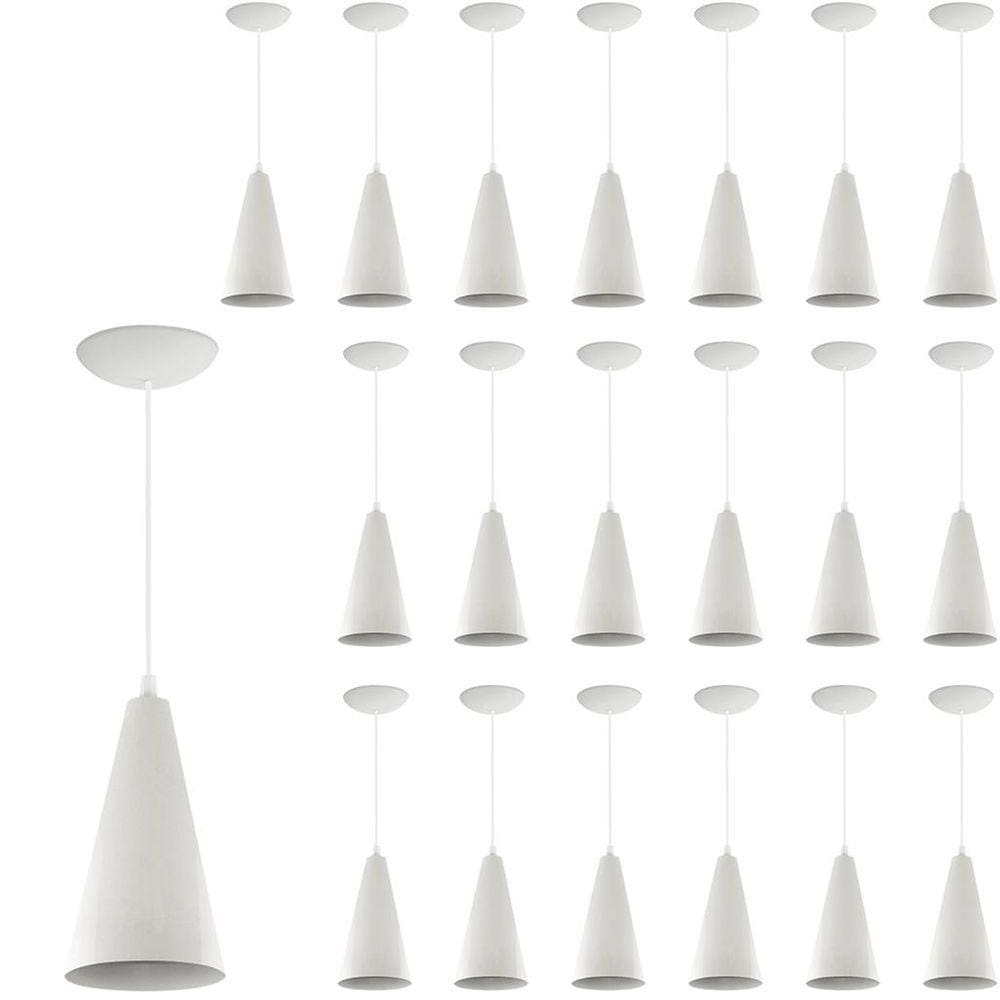 Kit 20 Pendentes Cone Lowcost Aluminio Decoracao Branco
