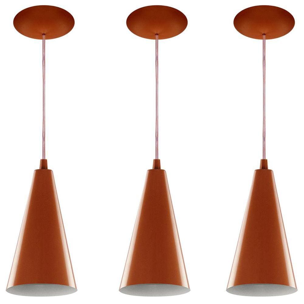 Kit 3 Pendentes Cone Lowcost Aluminio Decoracao Cobre
