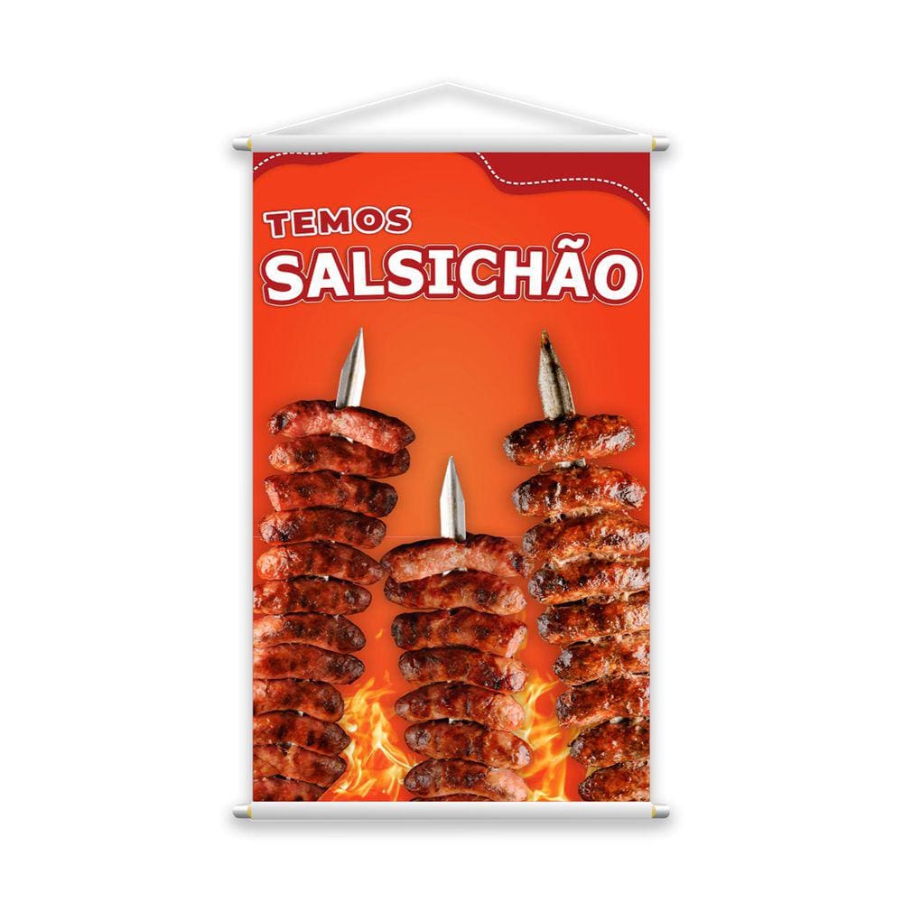 Banner Temos Salsichão Comida Carne Espeto Churrasco 60x40cm