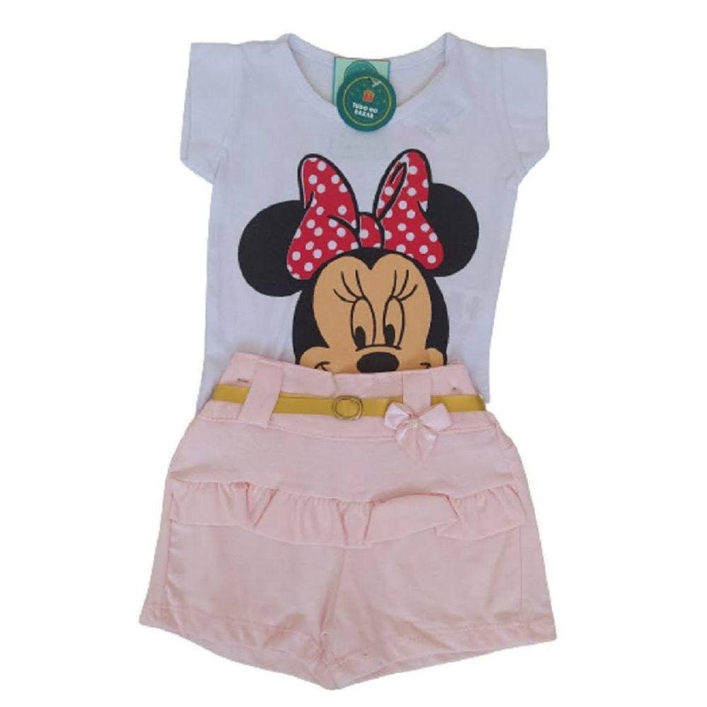 Conjunto infantil Minnie - Short, Blusa e Cinto