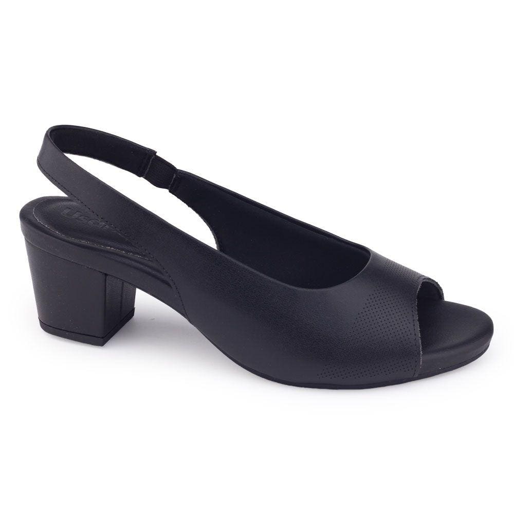 Sapato Slingback Usaflex Y8214001 salto médio preto elástico