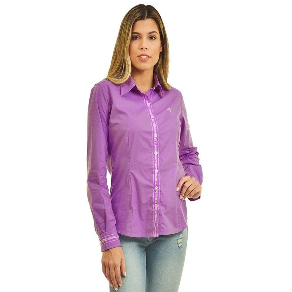 Camisa Social Feminina Manga Longa Camisete Slim Lavanda M