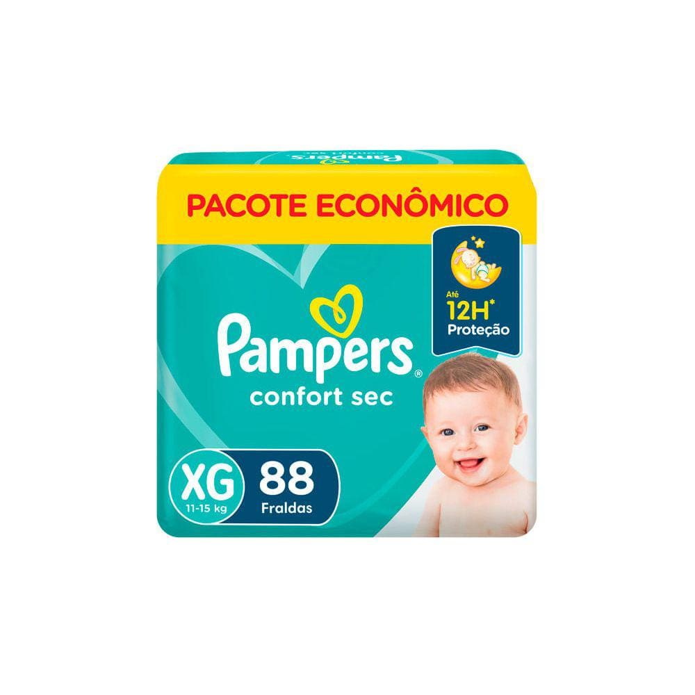 Fralda Pampers Confort Sec Pacote Giga Tamanho XG com 88 Fraldas Descartáveis