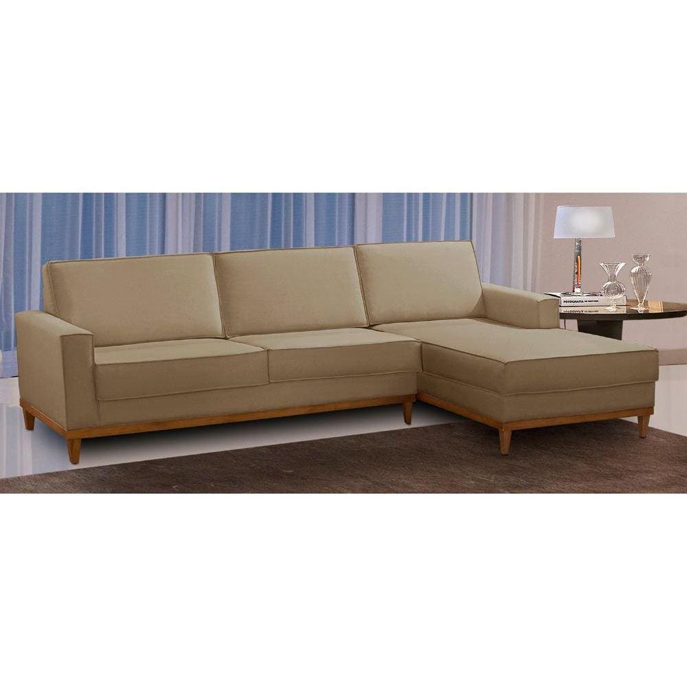 Sofá 3 Lugares 2,10m Living com Chaise Lavinia Linho Bege Adonai Estofados