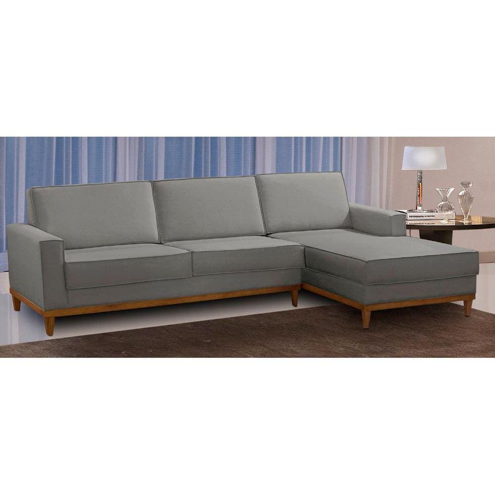 Sofá 3 Lugares 2,60m Living com Chaise Lavinia Linho Cinza Adonai Estofados