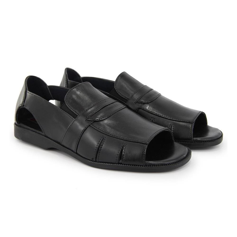 Sandália Masculina Couro Confortável Elástico Calce Fácil