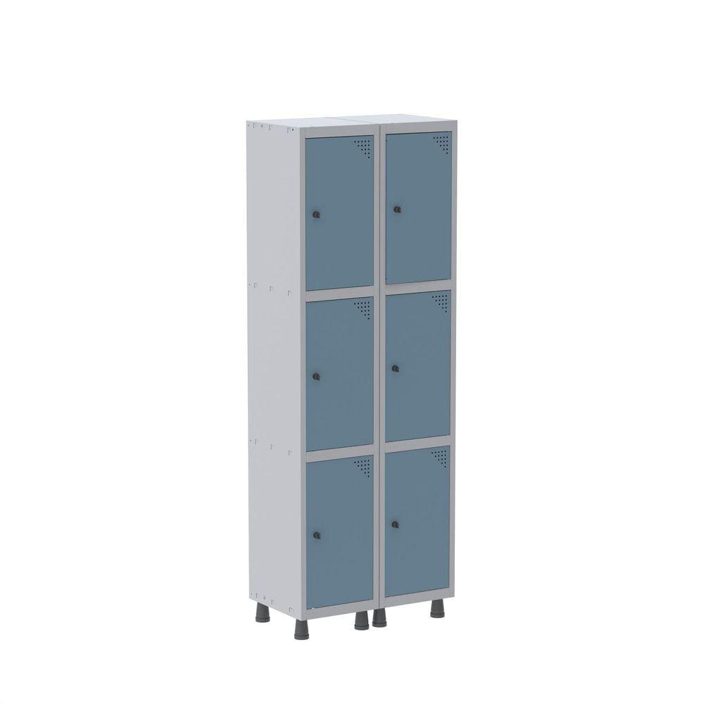 Armário Roupeiro 6 Portas Aço GRP 502/6 Pandin Móveis Cinza/Azul Dali
