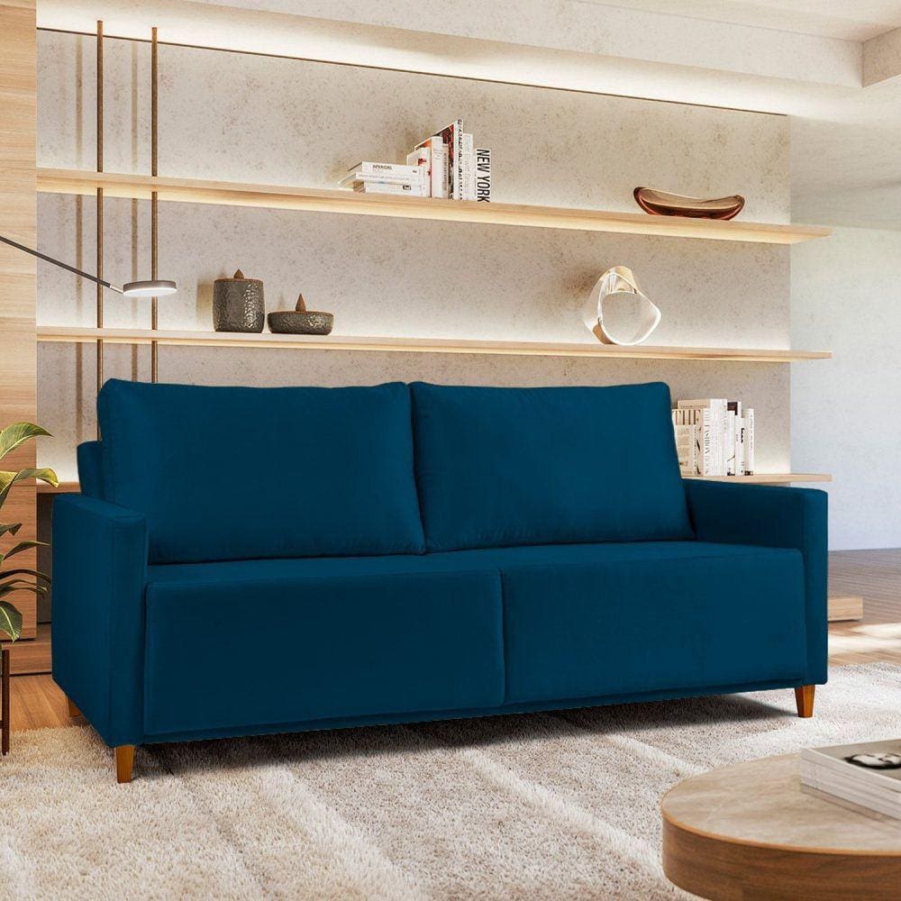 Sofá em Veludo 3 Lugares Angela Yescasa Azul