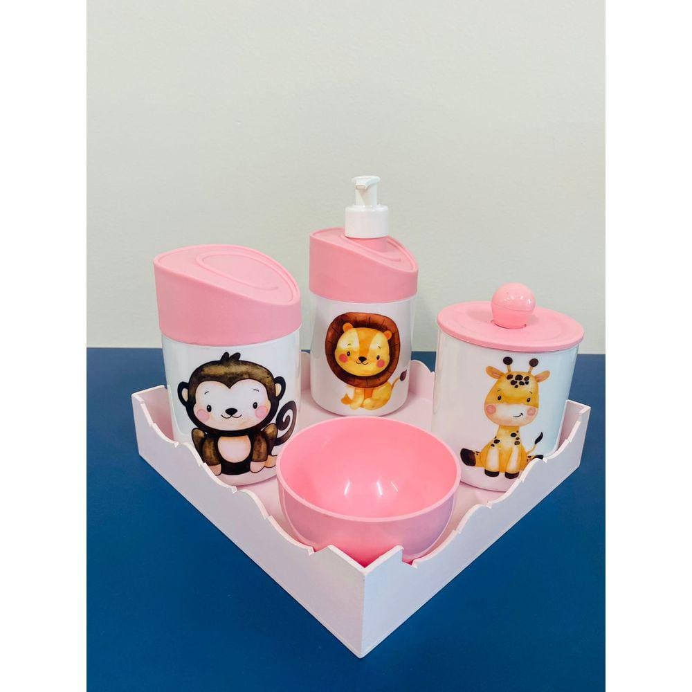 Kit Higiene Safari c/bandeja Color (Leão, Macaco, Girafa)