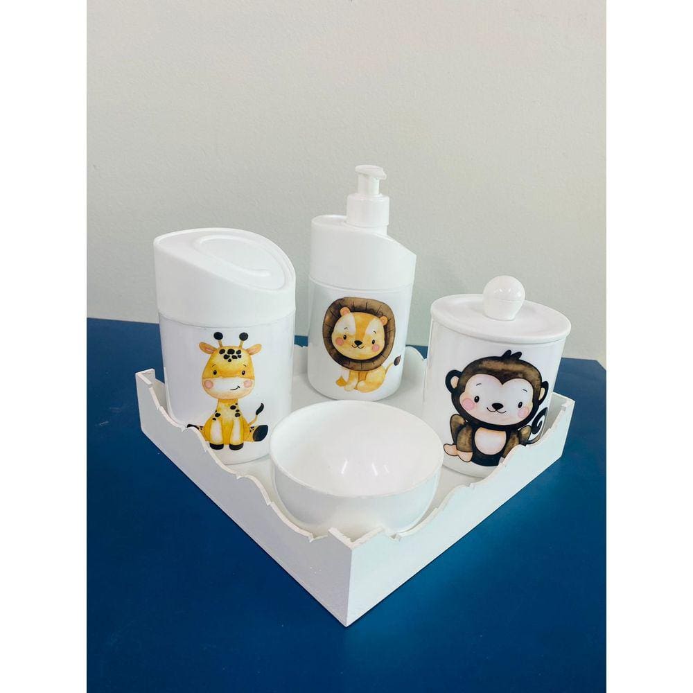 Kit Higiene Safari c/bandeja Color (Leão, Macaco, Girafa)