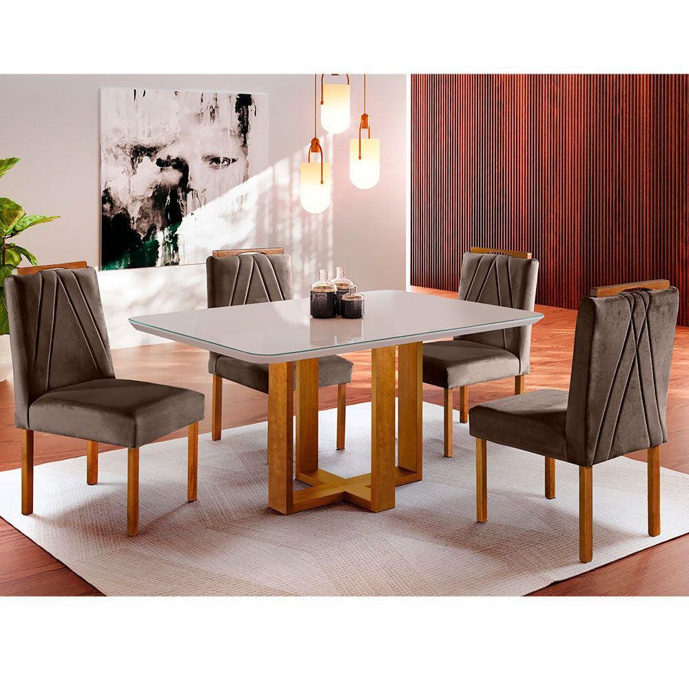 Conjunto Sala de Jantar Lisboa 4 Lugares Mesa e Cadeiras Moveis Mix