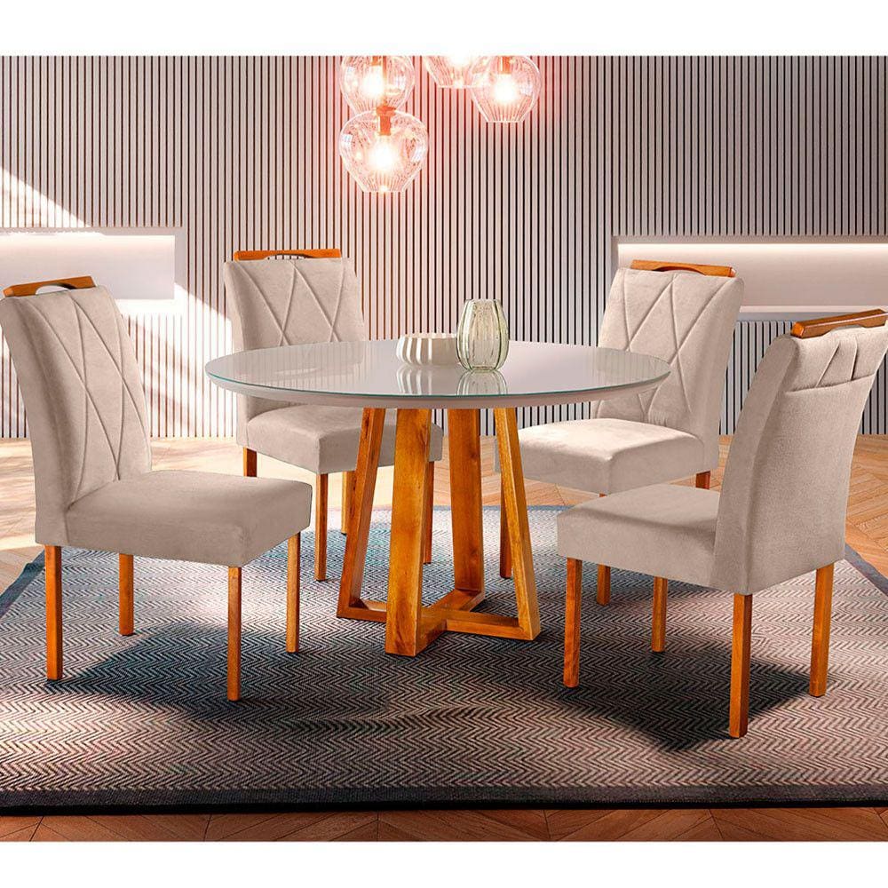 Conjunto Sala de Jantar Natalle 4 Lugares Mesa Redonda 1,2m e 4 Cadeiras Moveis Mix