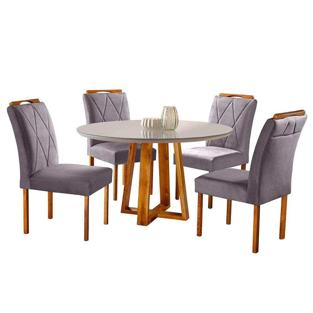 Conjunto Sala de Jantar 4 Lugares Mesa Redonda 1,2m e 4 Cadeiras Moveis Mix