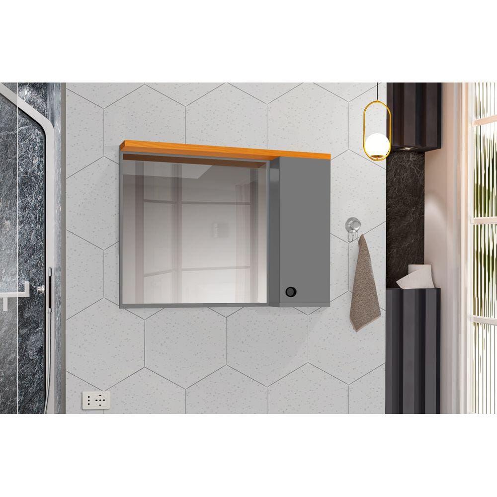 Espelheira para Banheiro 1 Porta Madri Cinza com Nature - Rede Móveis