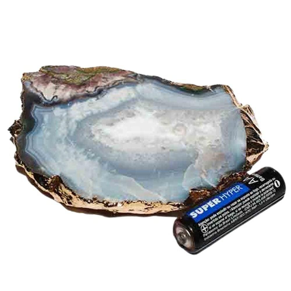 Bandeja Agata Natural Borda Dourada Petisqueira p Frios 11cm