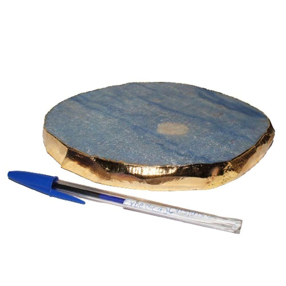Bandeja Quartzo Azul Borda Dourada Petisqueira p Frios 17cm