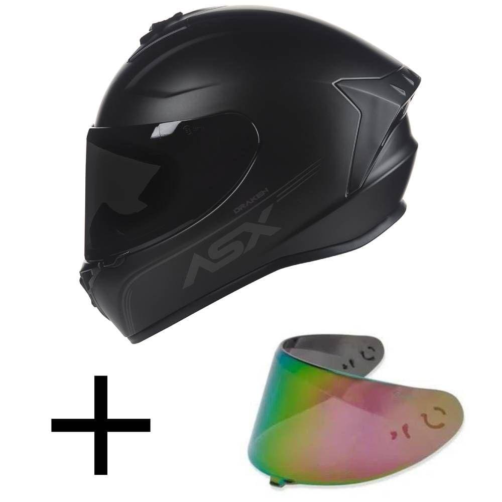 Capacete ASX Draken Solid Preto Fosco Mais Viseira Camaleão