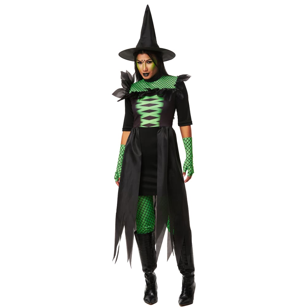 Fantasia Halloween Feminina Bruxa Cher Vestido c/ Cauda Luxo